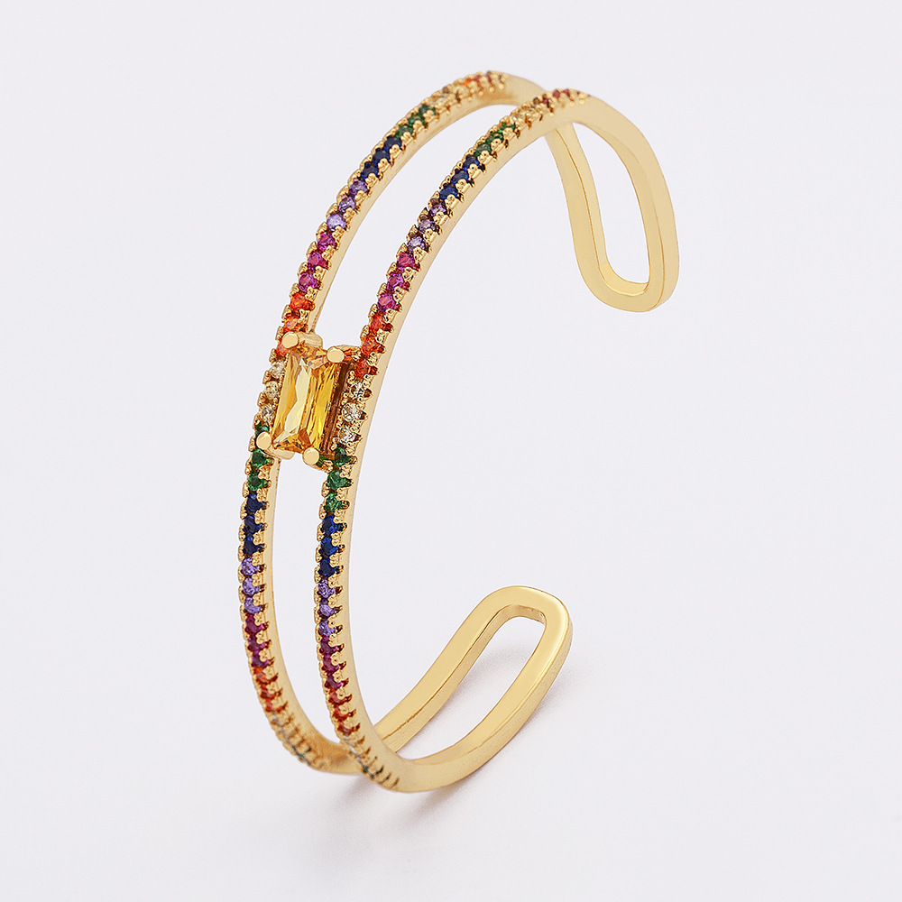 Bohemian Rainbow Bangle In 18K Real Gold Plated Copper With Electroplated Finish And Rhinestone Inlay 5