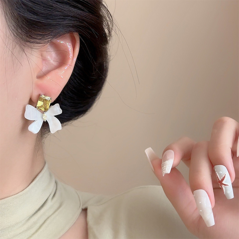 Bow Tie Earrings For Women Featuring Acrylic Material With Zircon Inlay, 14K Real Gold Plated And 925 Sterling Silver Posts 2