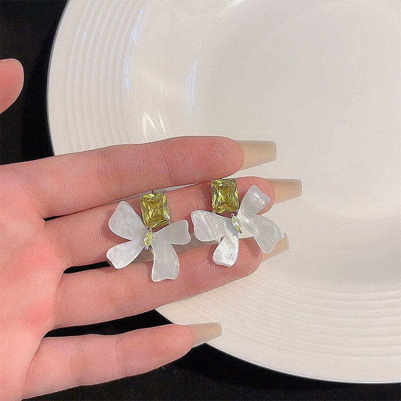 Bow Tie Earrings For Women Featuring Acrylic Material With Zircon Inlay, 14K Real Gold Plated And 925 Sterling Silver Posts 3