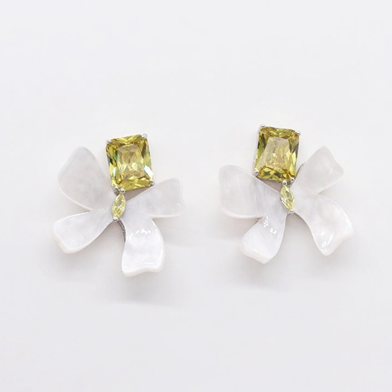 Bow Tie Earrings For Women Featuring Acrylic Material With Zircon Inlay, 14K Real Gold Plated And 925 Sterling Silver Posts 5