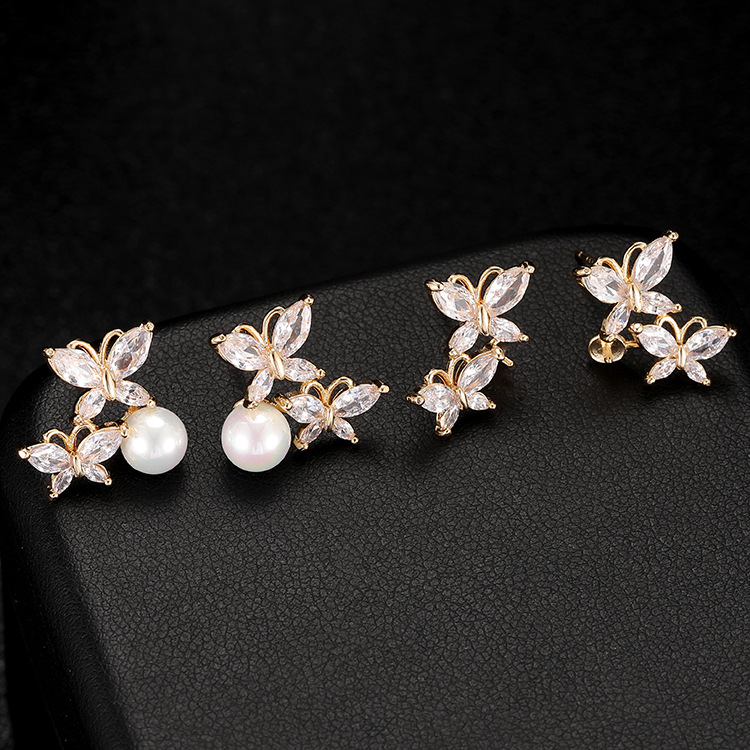 Bow Tie Stud Earrings For Women In Copper With Zirconia Inlay, 14K Real Gold Plated And 925 Sterling Silver Posts 3