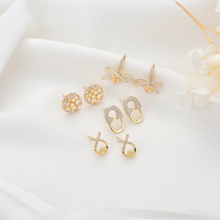 Bow Tie Stud Earrings For Women With 925 Sterling Silver Posts, Copper Base, 14K Gold Plated Finish, Rhinestones