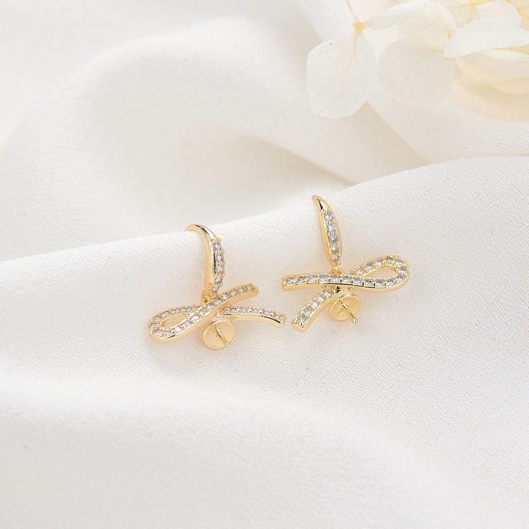 Bow Tie Stud Earrings For Women With 925 Sterling Silver Posts, Copper Base, 14K Gold Plated Finish, Rhinestones 2