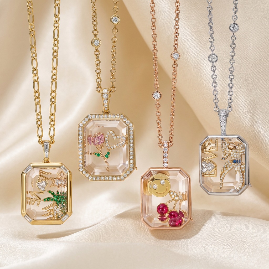 Box Pattern Glass Locket Charms With Zircon Inlay, Electroplated Jewelry Accessories In Colour