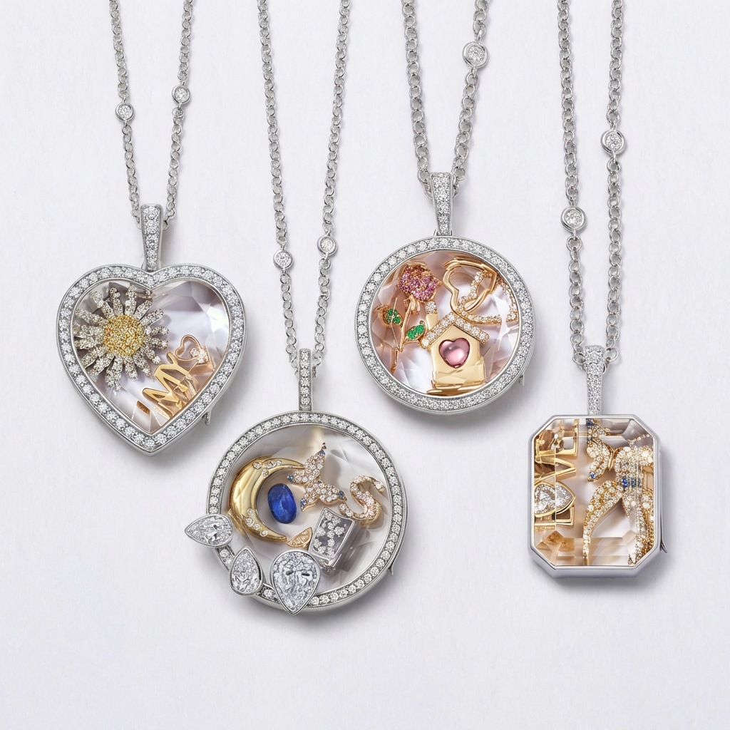 Box Pattern Glass Locket Charms With Zircon Inlay, Electroplated Jewelry Accessories In Colour 3