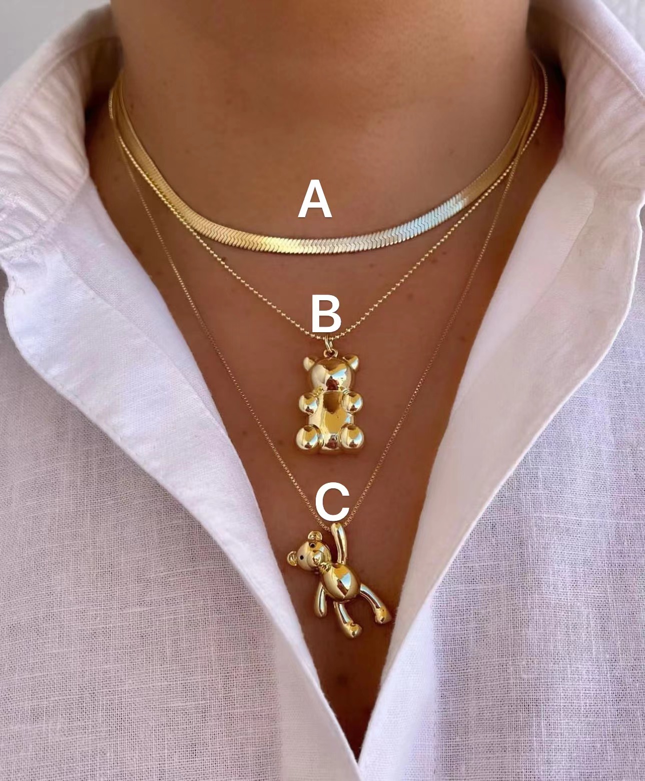 Hip Hop Cuban Link Chain Bear Pendant Necklace Snake Chain Choker Copper With 18k Gold Plated Jewelry Necklace Chain Set Women 2