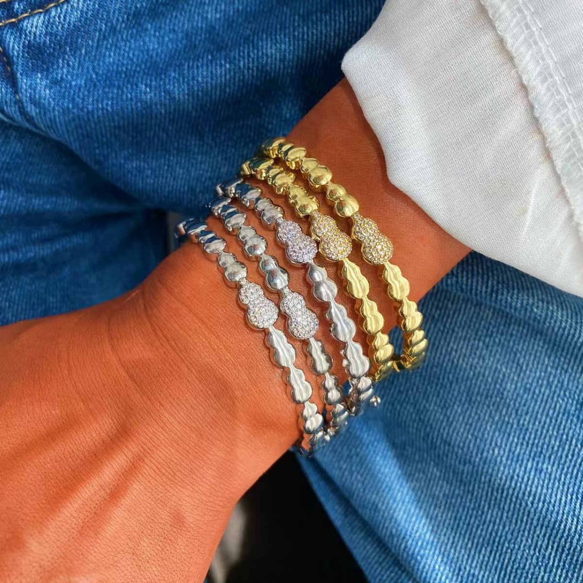 Bright Diamond Inlaid Zircon Gourd Bracelet Precision Copper Bracelet
