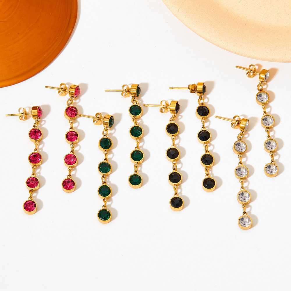 Geometric Electroplated Drop Earrings For Women In 304 Stainless Steel With Real Gold Plated PVD Coating And Zircon Inlay