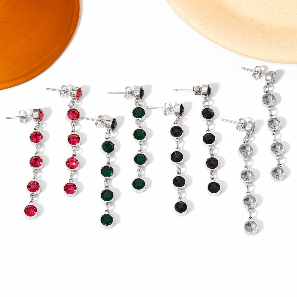 Geometric Electroplated Drop Earrings For Women In 304 Stainless Steel With Real Gold Plated PVD Coating And Zircon Inlay 2