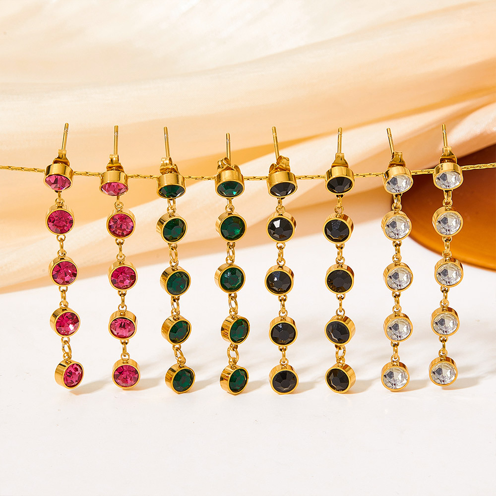 Geometric Electroplated Drop Earrings For Women In 304 Stainless Steel With Real Gold Plated PVD Coating And Zircon Inlay 3