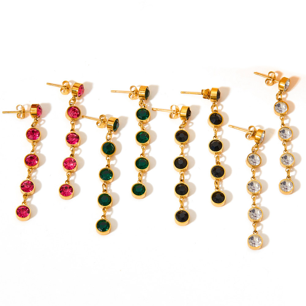 Geometric Electroplated Drop Earrings For Women In 304 Stainless Steel With Real Gold Plated PVD Coating And Zircon Inlay 4