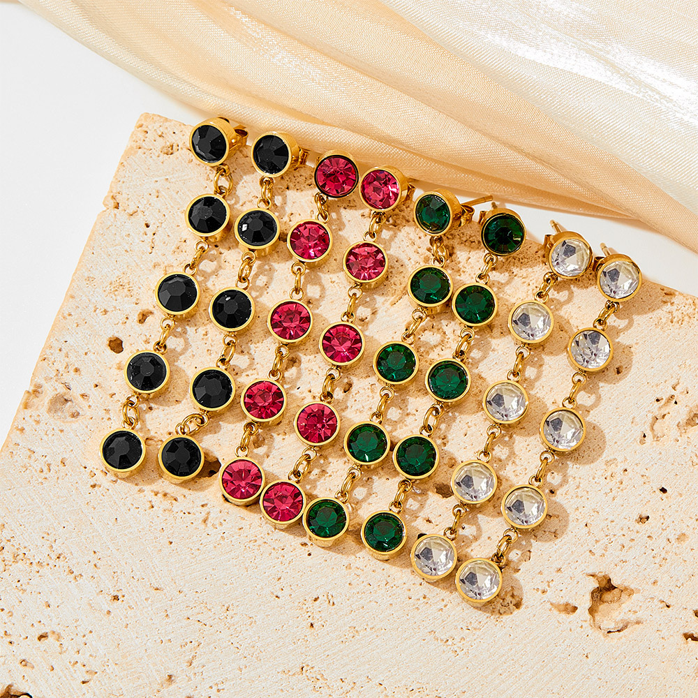 Geometric Electroplated Drop Earrings For Women In 304 Stainless Steel With Real Gold Plated PVD Coating And Zircon Inlay 5