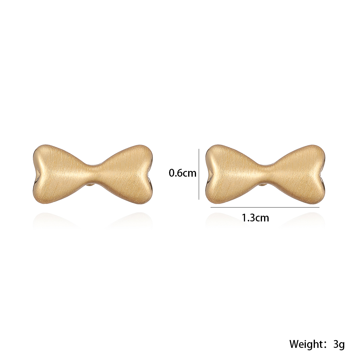 Brushed Bow Tie Stud Earrings For Women In Copper With 18K Real Gold Plated Water Plating And 0.03µm Thickness 3