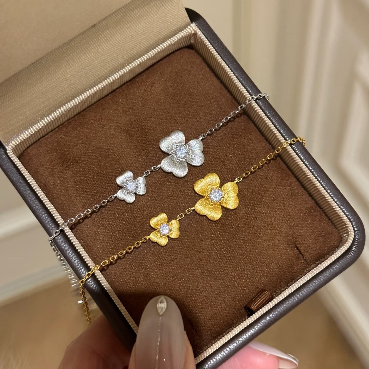 Shamrock Brushed Copper Bracelet For Women In Gold, Perfect For Business Occasions 2