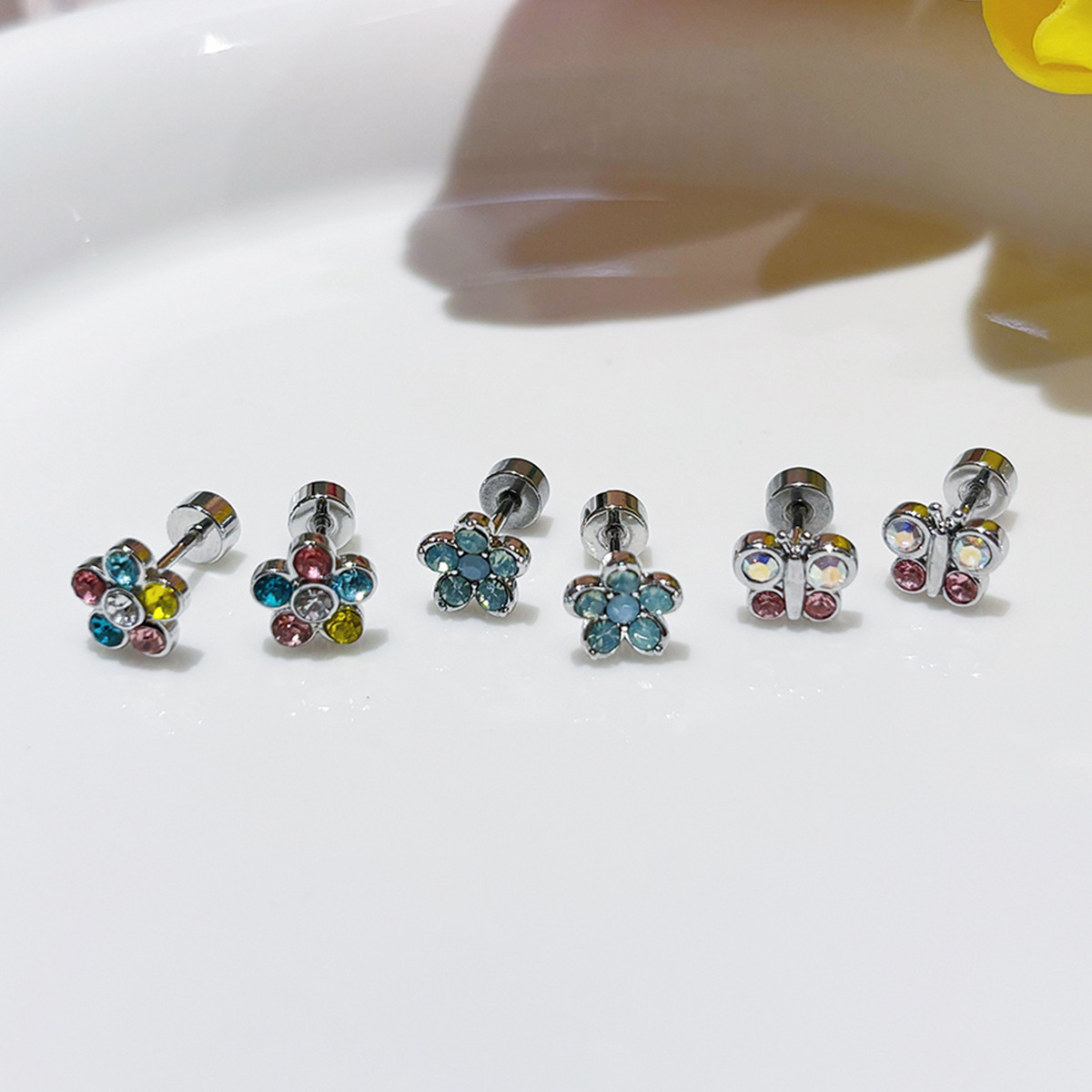 Butterfly Copper Stud Earrings With Zircon Inlay, Flat Back Studs In New Style For Unisex