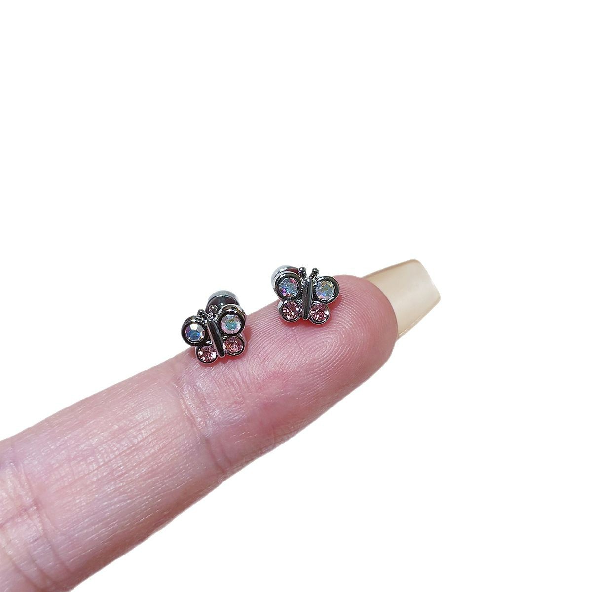 Butterfly Copper Stud Earrings With Zircon Inlay, Flat Back Studs In New Style For Unisex 5