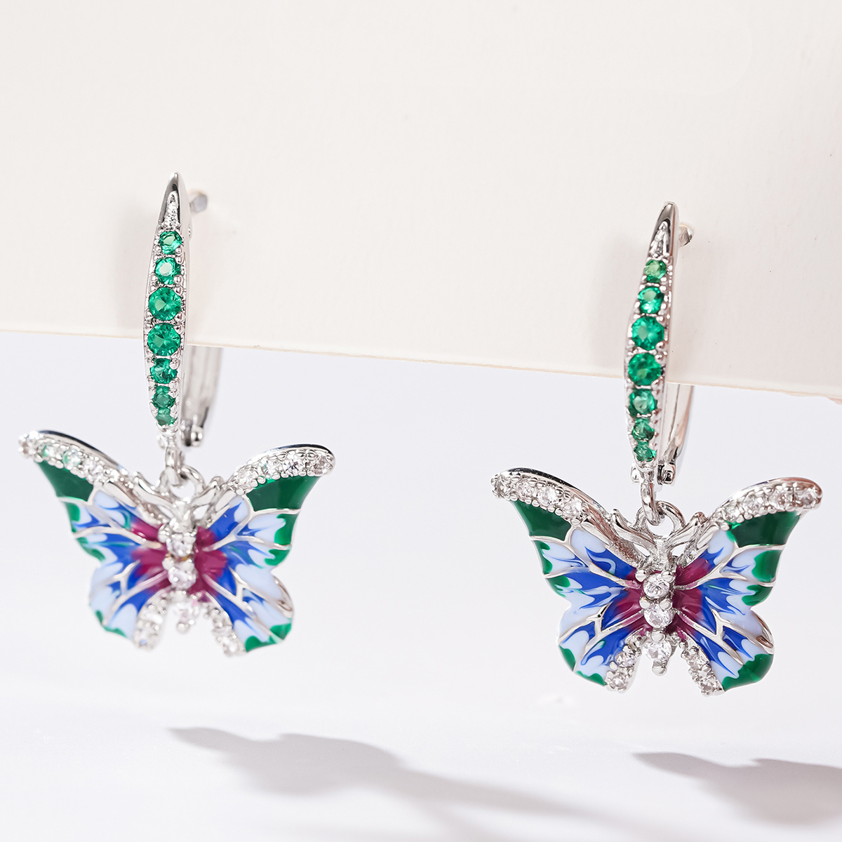 Butterfly Drop Earrings For Women With Epoxy Craft, Copper Base, White K Water Plating, And Zircon Inlay 2