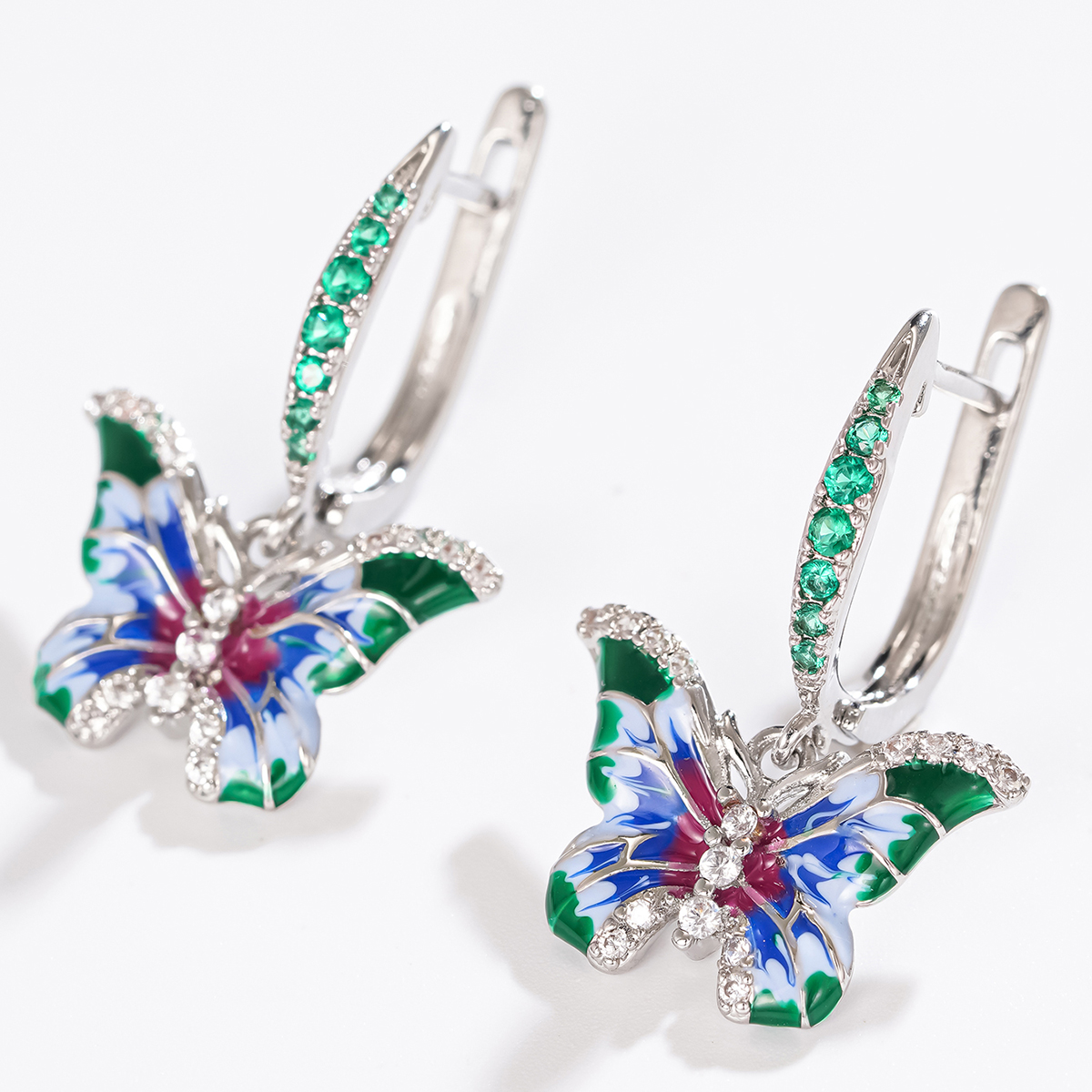 Butterfly Drop Earrings For Women With Epoxy Craft, Copper Base, White K Water Plating, And Zircon Inlay 3