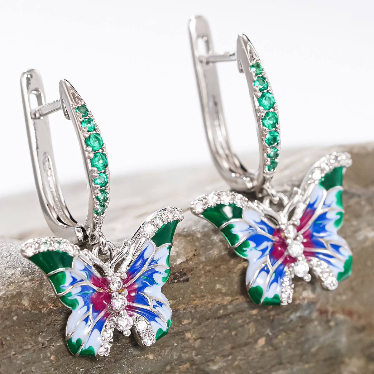 Butterfly Drop Earrings For Women With Epoxy Craft, Copper Base, White K Water Plating, And Zircon Inlay 4