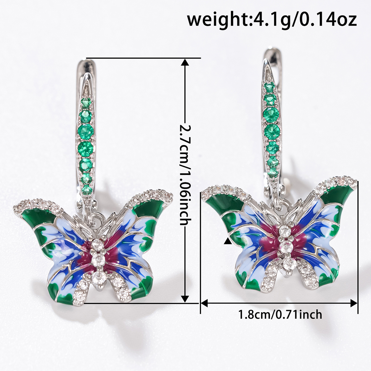 Butterfly Drop Earrings For Women With Epoxy Craft, Copper Base, White K Water Plating, And Zircon Inlay 5