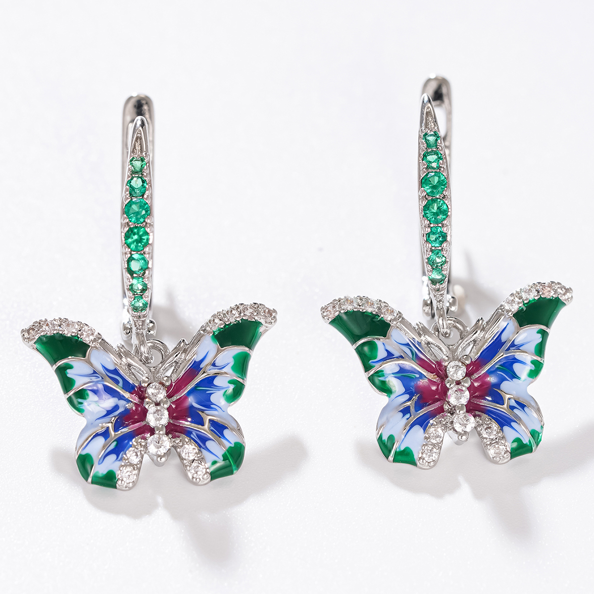 Butterfly Drop Earrings For Women With Epoxy Craft, Copper Base, White K Water Plating, And Zircon Inlay 6