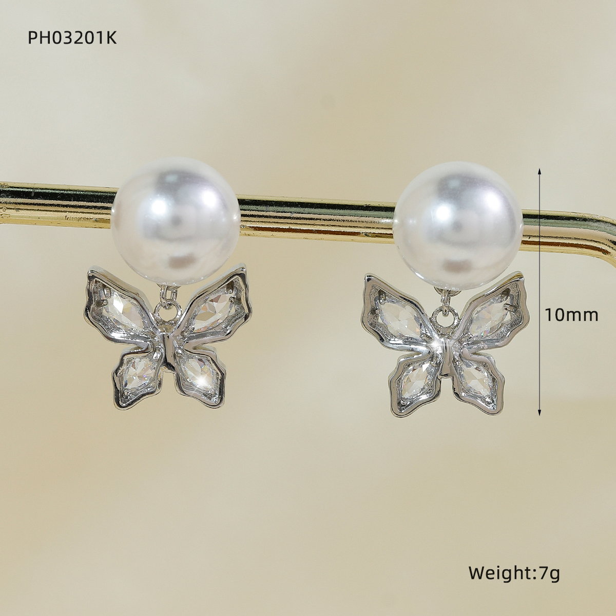 Butterfly Earrings For Women With Pearl Inlay, Copper Material, And Water Plating Gold Plated Bezel Setting
