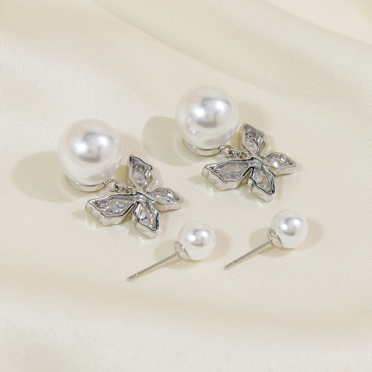 Butterfly Earrings For Women With Pearl Inlay, Copper Material, And Water Plating Gold Plated Bezel Setting 2