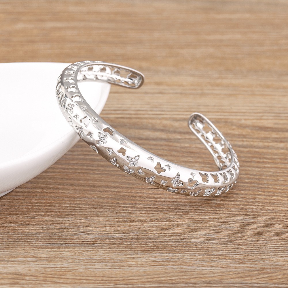 Butterfly Simple Style Bangle For Women In 18K Real Gold Plated Copper With Zircon Inlay