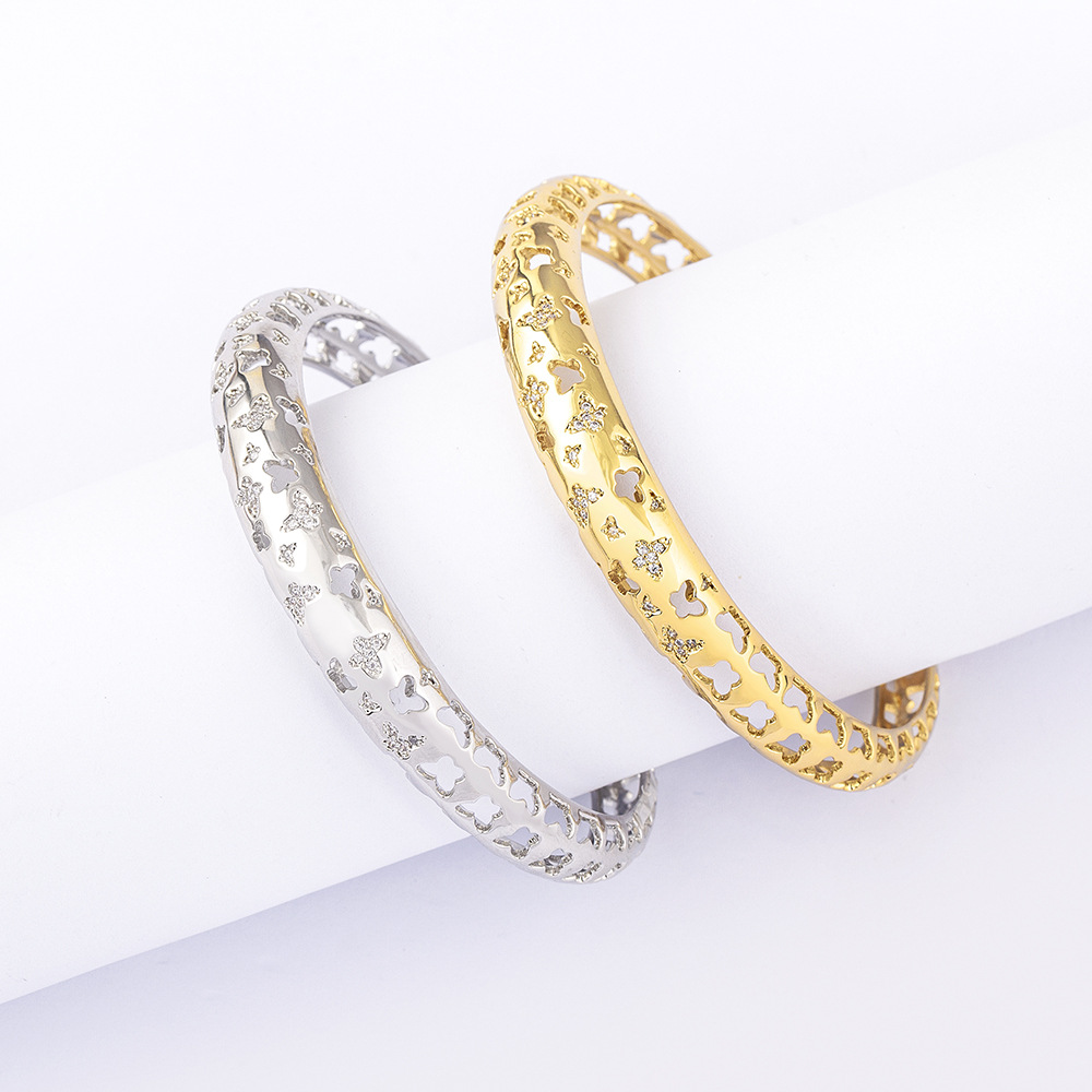Butterfly Simple Style Bangle For Women In 18K Real Gold Plated Copper With Zircon Inlay 2