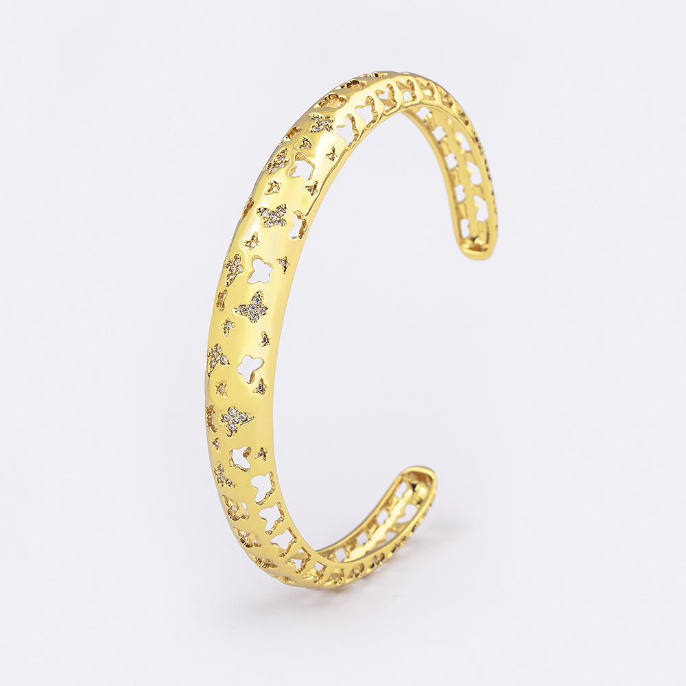 Butterfly Simple Style Bangle For Women In 18K Real Gold Plated Copper With Zircon Inlay 5