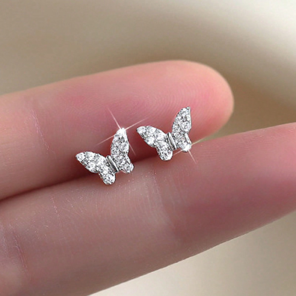 Butterfly Stud Earrings For Women With Claw Setting, Copper Base With KC Golden Water Plating And Zircon Inlay