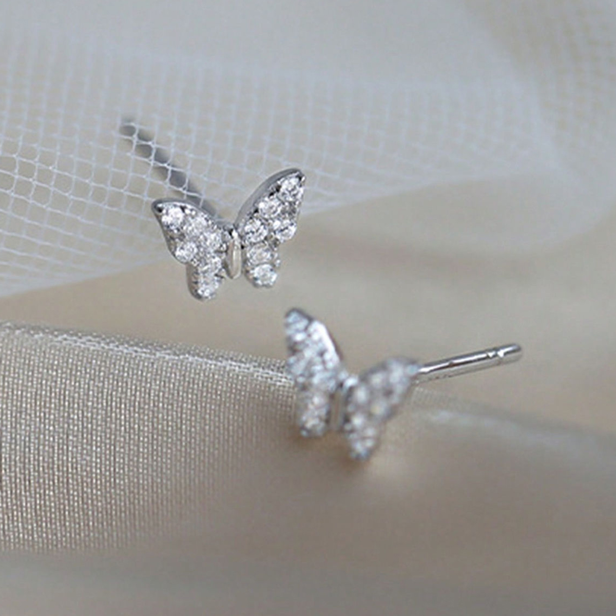Butterfly Stud Earrings For Women With Claw Setting, Copper Base With KC Golden Water Plating And Zircon Inlay 3