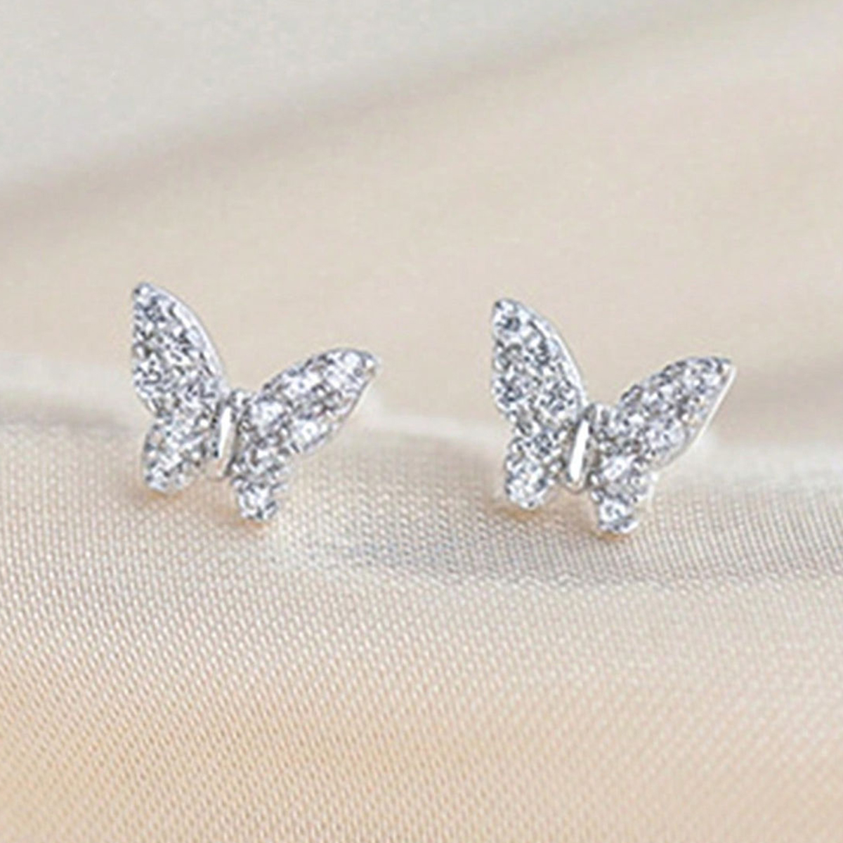 Butterfly Stud Earrings For Women With Claw Setting, Copper Base With KC Golden Water Plating And Zircon Inlay 7