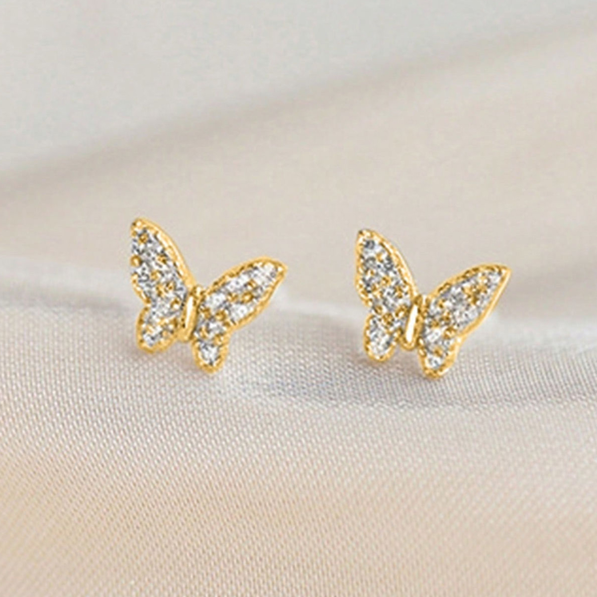 Butterfly Stud Earrings For Women With Claw Setting, Copper Base With KC Golden Water Plating And Zircon Inlay 8