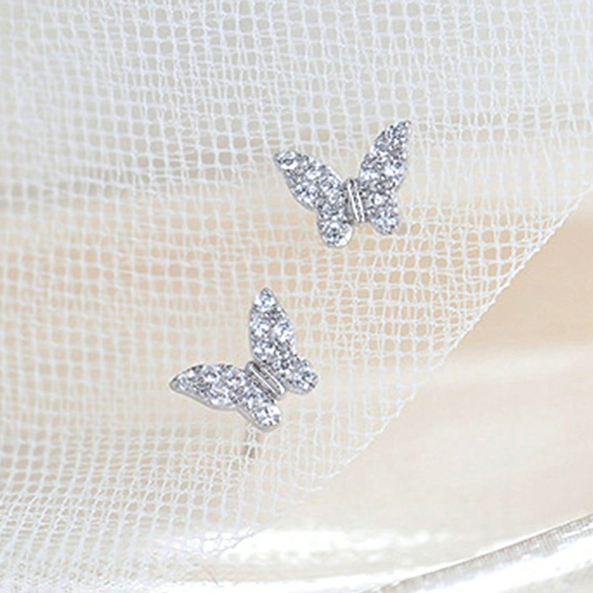 Butterfly Stud Earrings For Women With Claw Setting, Copper Base With KC Golden Water Plating And Zircon Inlay 9