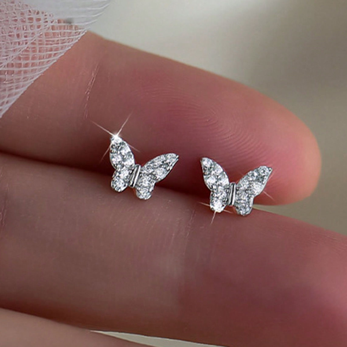 Butterfly Stud Earrings For Women With Claw Setting, Copper Base With KC Golden Water Plating And Zircon Inlay 10