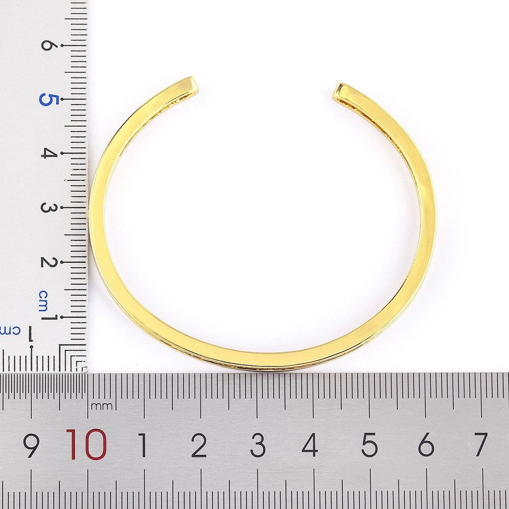 C Shape Copper Bangle With Rhinestones Inlay, 18K Real Gold Plated And Electroplated Finish 2