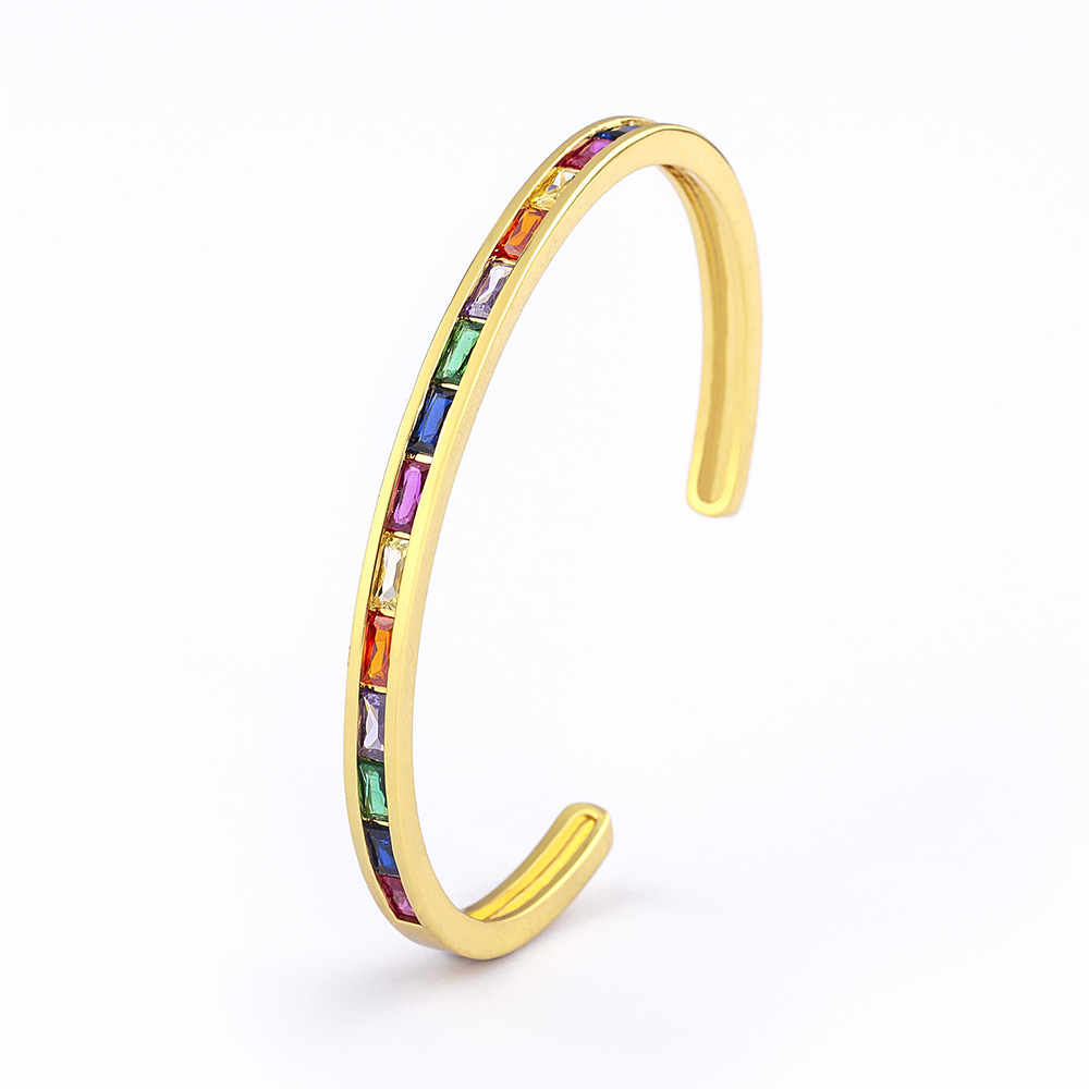 C Shape Copper Bangle With Rhinestones Inlay, 18K Real Gold Plated And Electroplated Finish 5
