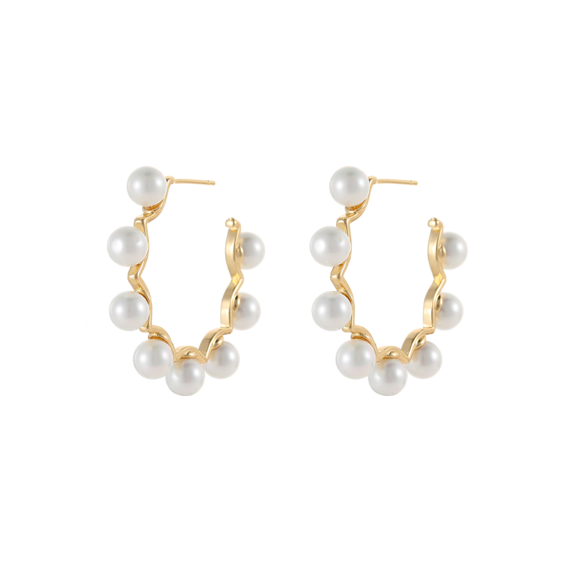 C Shape Earrings For Women With Copper Ear Pins, Electroplated And 18K Real Gold Plated Featuring Artificial Pearl Inlay 5