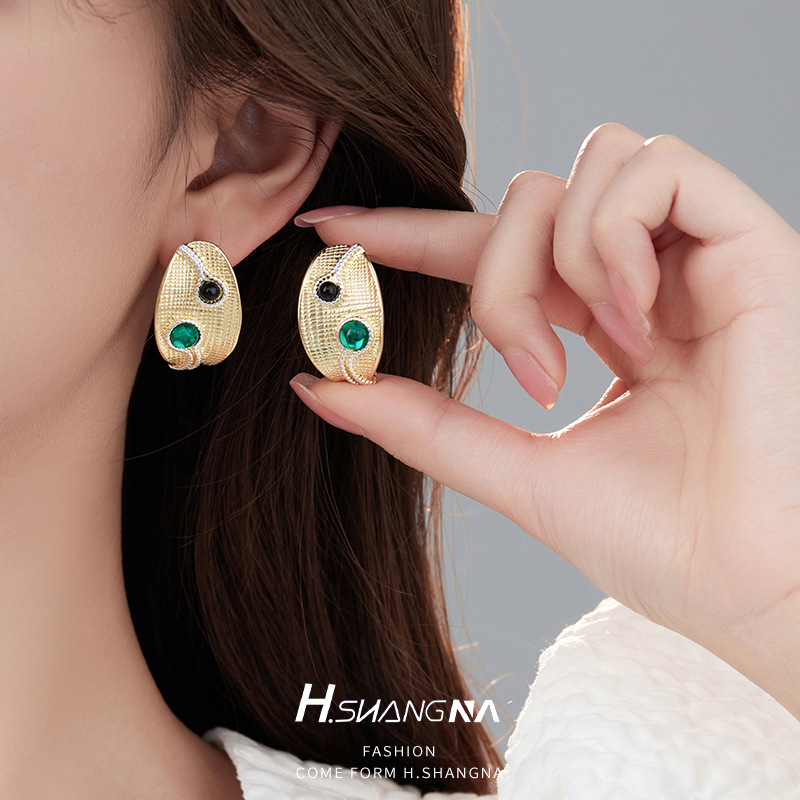 C Shape Earrings For Women With 925 Sterling Silver Posts, Copper Base, 14K Real Gold Plated And Rhinestone Inlay