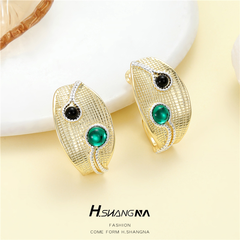 C Shape Earrings For Women With 925 Sterling Silver Posts, Copper Base, 14K Real Gold Plated And Rhinestone Inlay 2