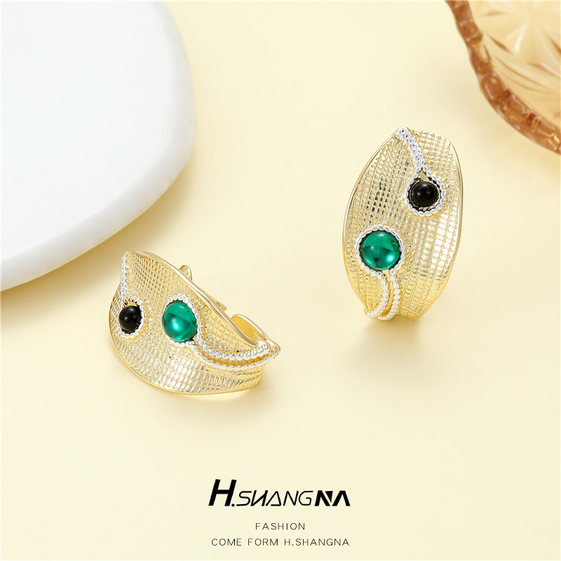 C Shape Earrings For Women With 925 Sterling Silver Posts, Copper Base, 14K Real Gold Plated And Rhinestone Inlay 3