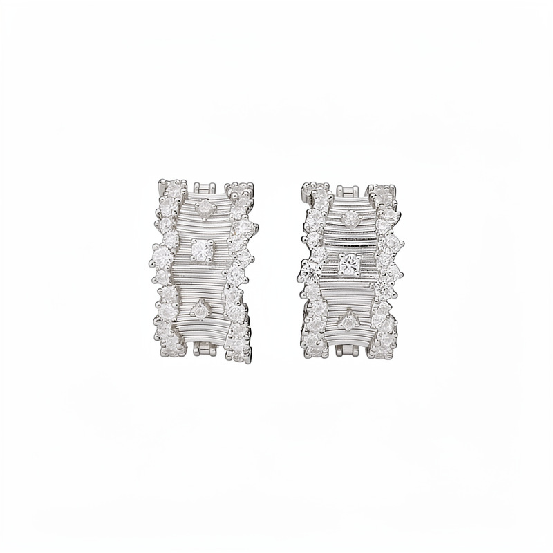 C Shape Stud Earrings For Women With Copper And Zircon Inlay, Featuring 304 Stainless Steel Posts In Silver 5