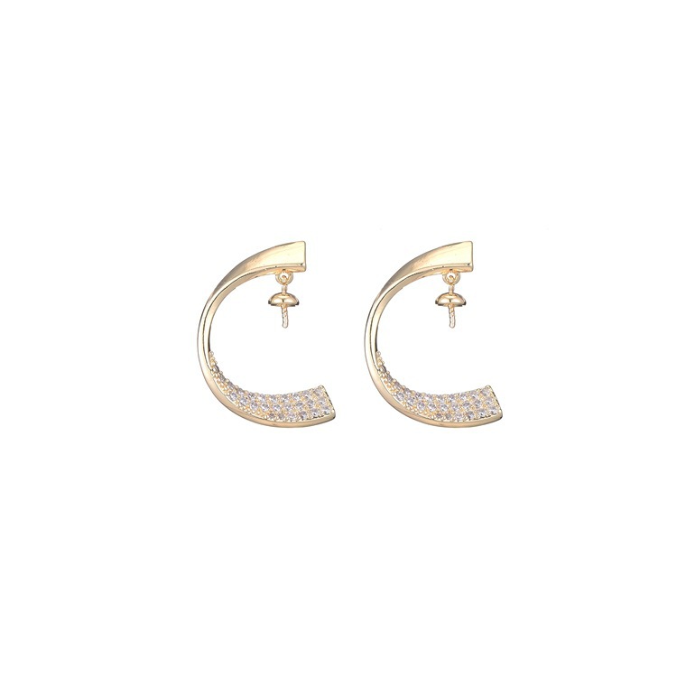 C Shape Stud Earrings In Copper With 14K Real Gold Plated And Zircon Inlay, Featuring 925 Sterling Silver Ear Pins In New Style 4