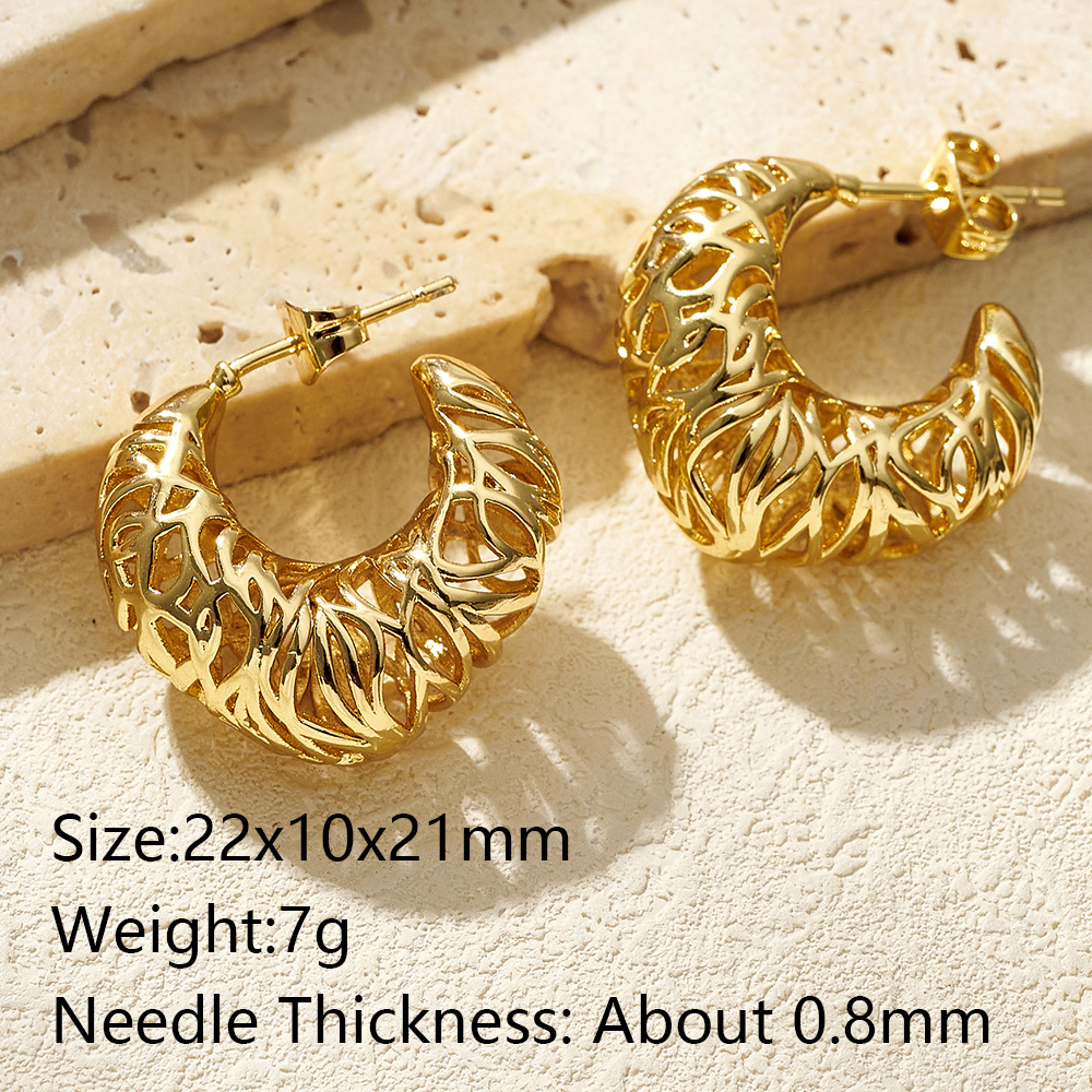 C Shape Stud Earrings For Women Featuring 0.03µm 18K Real Gold Plated Water Plating On Copper Ear Pins 3