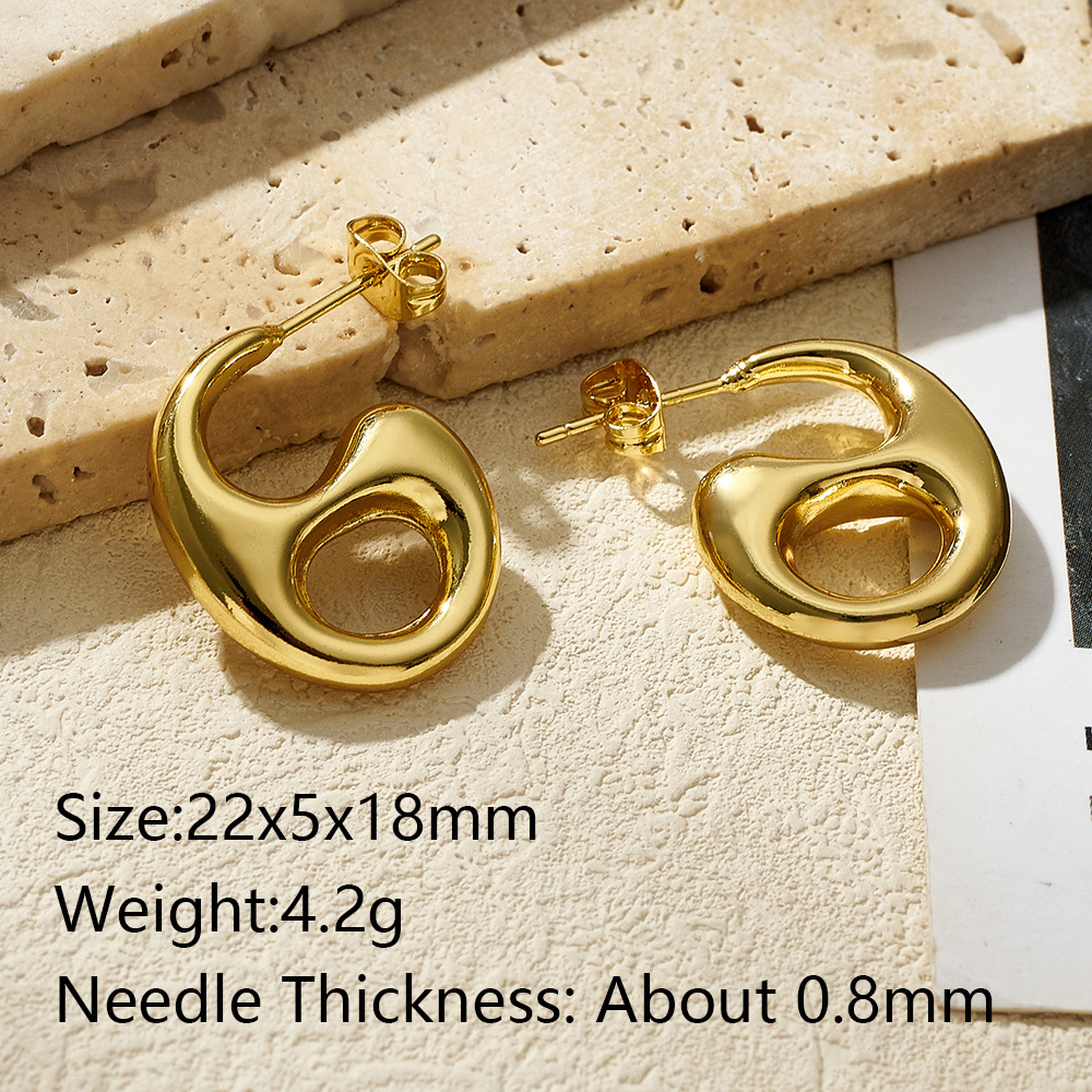 C Shape Stud Earrings For Women Featuring 0.03µm 18K Real Gold Plated Water Plating On Copper Ear Pins 4