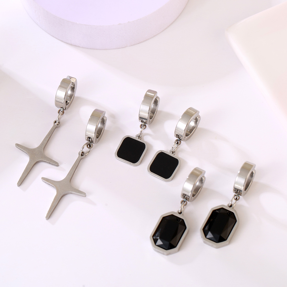 Handmade Geometric Earrings With 304 Stainless Steel Posts, Unisex Clip Earrings In Casual Style