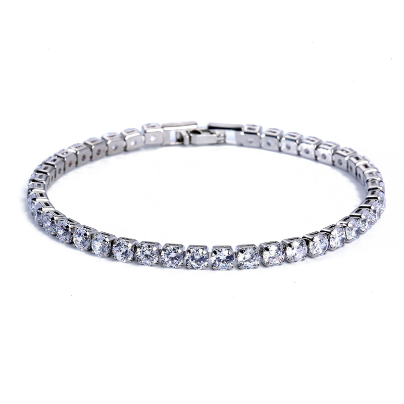 Round Copper Wristband For Women With Zircon Inlay, Silver Plated Featuring PVD Vacuum Plating 4