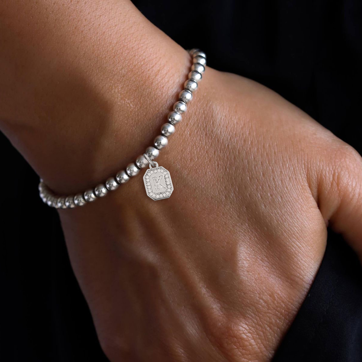 Classic Style Silver Copper Letter Bracelet For Men With Waterproof Non Tarnish Beaded Chain