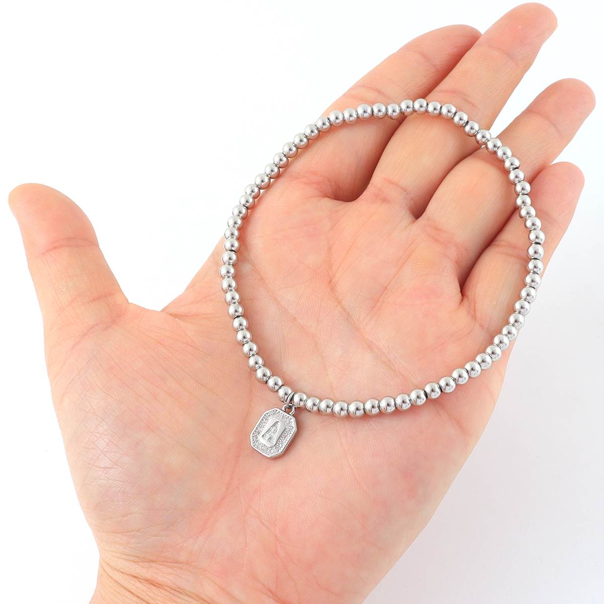 Classic Style Silver Copper Letter Bracelet For Men With Waterproof Non Tarnish Beaded Chain 4